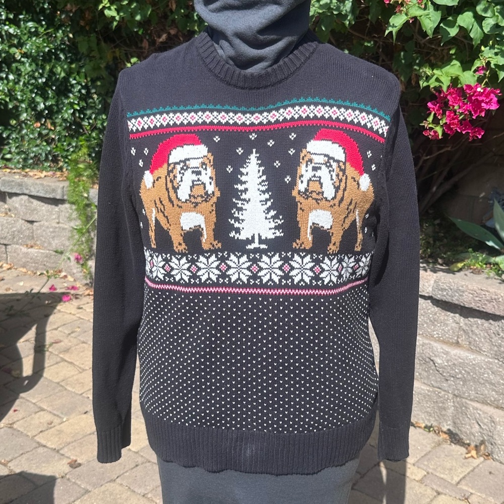 St John’s Bay Bulldog Ugly Christmas Sweater Adult Unisex SZ Small